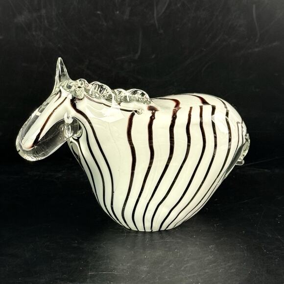 Vintage Murano Style Art Glass Zebra Figurine Hand Blown Striped Horse Sculpture - Picture 2 of 11